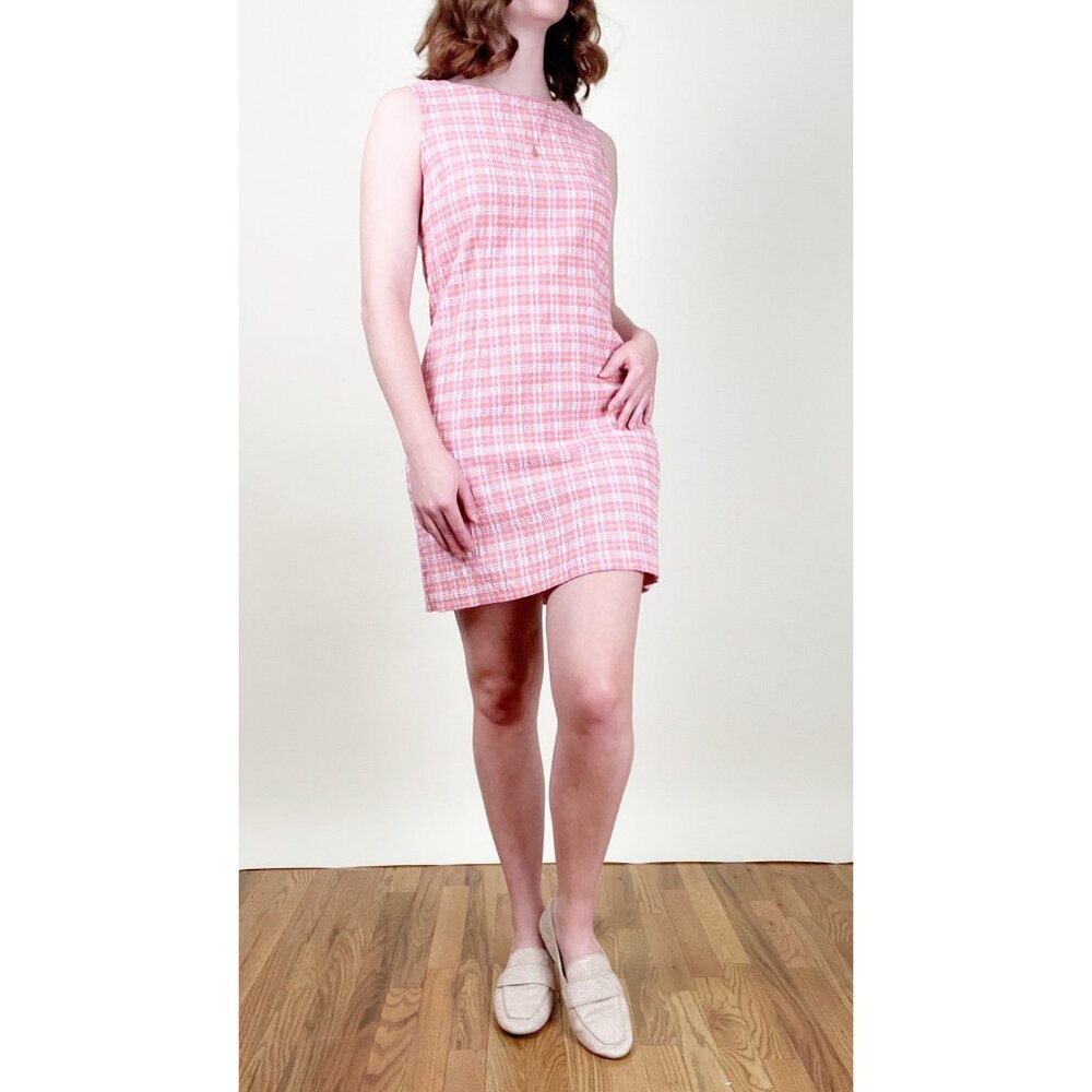 Vintage 90s Shift Mini Sun Dress Plaid Summer Spring Barbie Preppy Mod 60s Retro - Picture 5 of 5